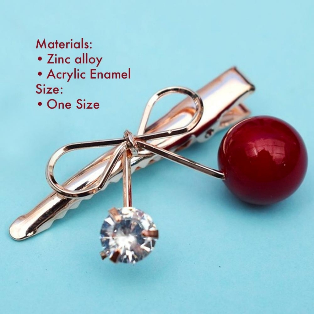 Hair Pin with Bow Red Enamel Ball & White Crystal - Picture 2 of 4